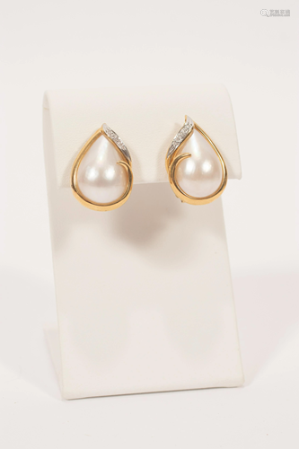 PEAR SHAPE MABE PEARLS, .04CTTW ACCENT DIAMONDS, 14K