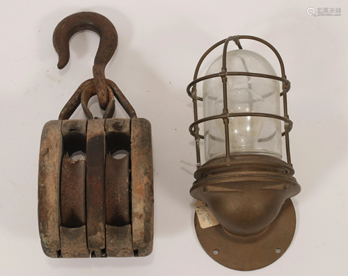 SHIP'S TACKLE AND BRONZE SHIP'S LIGHT, H 11