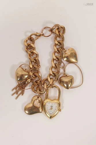 GOLD TONE METAL CHARM BRACELET, L 7.5