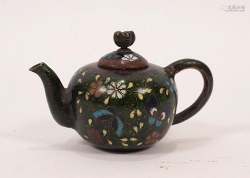 CHINESE ENAMEL /BRONZE MINATURE TEA POT H 2