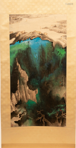 CHINESE WATERCOLOR ON PAPER SCROLL, H 34