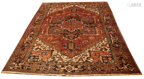 PERSIAN GRAVAN/HERIZ WOOL CARPET, C. 1950, W 8' 10