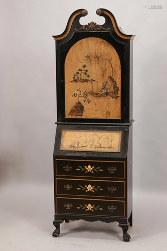 CHINOSERIE DECORATED SECRETARY DESK - BOOKCASE C 19…