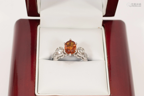 CERTIFIED 2.22CT OVAL ORANGE SAPPHIRE & 1.20CTTW SIDE