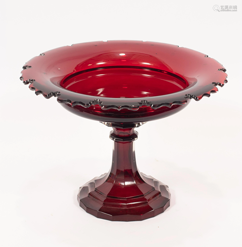 RUBY HAND BLOWN CRYSTAL COMPOTE 19TH.C. H 8