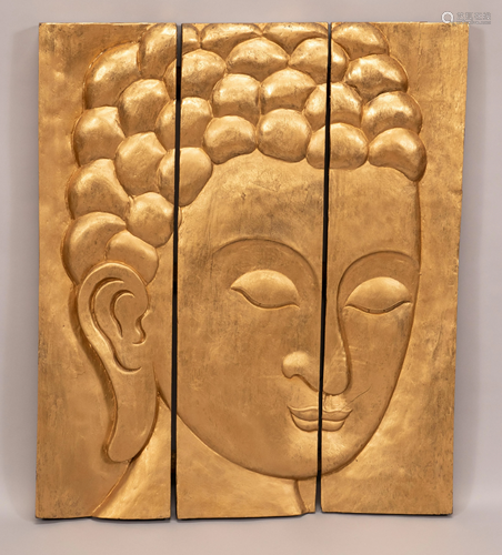 GILT WOOD TRIPTYCH, C. 1950, H 40