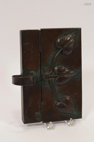 ART NOUVEAU STYLE BRONZE PATINATED METAL BOOK C…