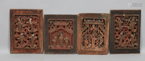 CHINESE CARVED WOOD WITH PIGMENT WALL ORNAMENTS…