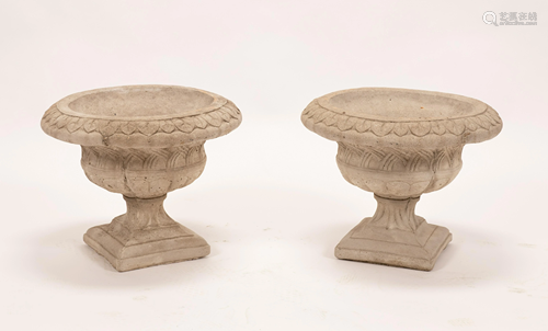 CONCRETE GARDEN URNS, PAIR, H 18.5