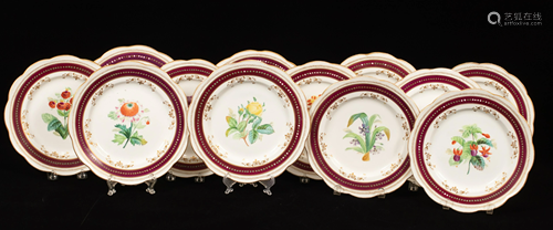 SPODE DESSERT PLATES, HAND PAINTED 19TH.C. SET OF 12