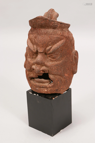 CHINESE CAST IRON HEAD OF A WARRIOR H 12