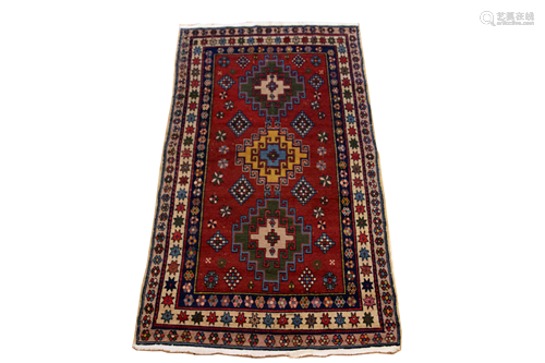 U.S.S.R. KAZAK HANDWOVEN WOOL RUG W 4.4' …