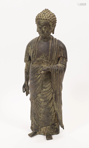 SINO - TIBETAN BRONZE STANDING AMIDA BUDDHA 18TH C.