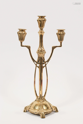 ART NOUVEAU STYLE BRASS 3-LIGHT CANDELABRUM, H 1…