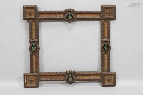 TRAMP ART FRAME WITH FOUR NAVAL ANCHOR AND CROWN