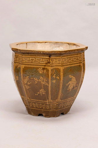 ORIENTAL GLAZED POTTERY PLANTER, H 20