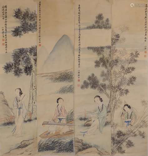 潘小雅仕女四屏（lot206-213为同一藏家藏）绢本单片