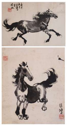 徐悲鸿奔马图两件（lot273-278为同一藏家藏）纸本单片