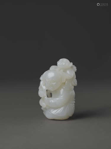 白玉人上人掛墜 WHITE JADE PENDANT OF BOY ON MAN