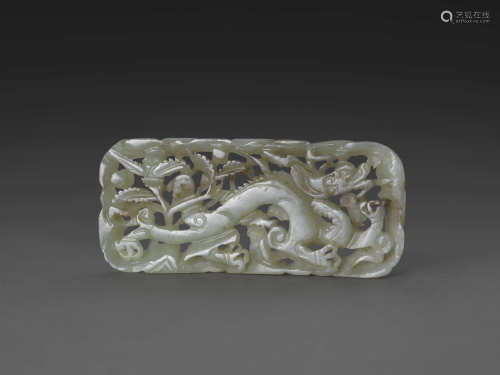 白玉龍紋帶板 WHITE JADE DRAGON BELT PLATE