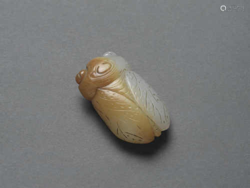 白玉帶沁蟬 WHITE JADE CICADA WITH MARKINGS