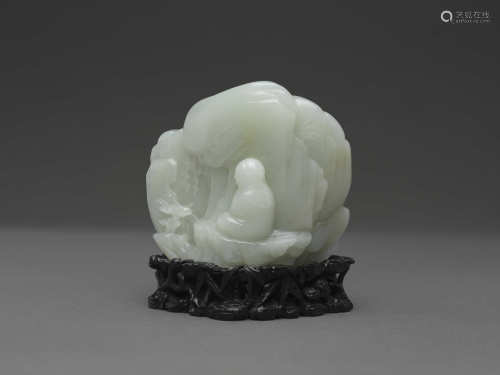 白玉達摩面壁山子 WHITE JADE SHANZI OF BODHIDHARMA GAZING AT ...