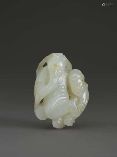 白玉人物掛墜WHITE JADE IMPLIED EROTIC PENDANT