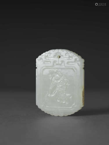 無雙譜玉牌 JADE PLAQUE WITH CARVING OF WUSHUANPU FIGURE AND ...