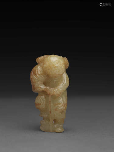 白玉紅沁鐵拐李掛墜WHITE JADE WITH RED MARKINGS OF FIGURINE O...