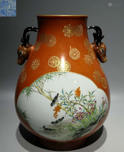 QIANLONG MARK FAMILLE ROSE GLAZE VASE