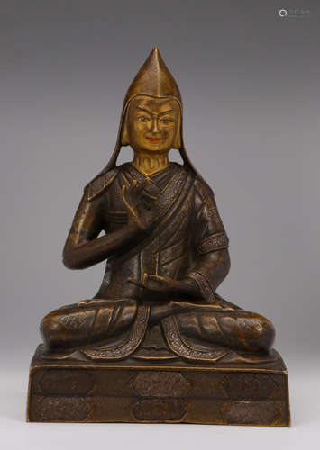 GILT SPLASHED BRONZE CAST TSONGKAHAPA STATUE