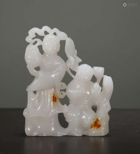 HETIAN JADE SEED CARVED FIGURE PENDANT