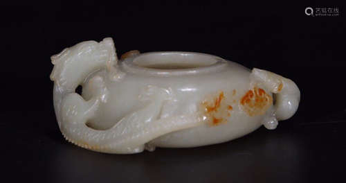 HETIAN JADE CARVED DRAGON BRUSH WASHER