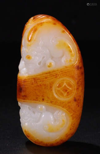 XINJIANG HETIAN JADE CARVED BIXIU BEAST PENDANT