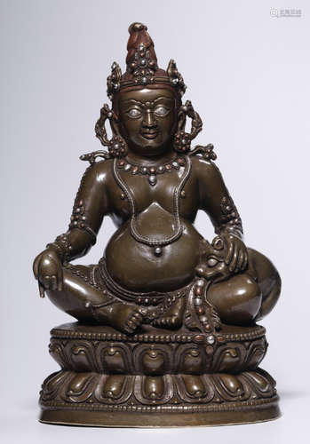 SILVER INLAID BRONZE CAST JAMBHALA STATUE