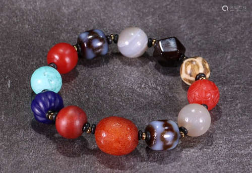 AGATE&AMBER&DZI STRING BRACELET