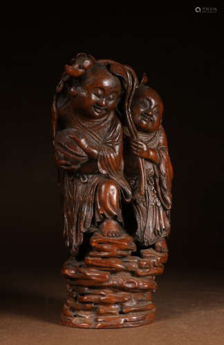 BAMBOO CARVED FIGURE SHAPED ORNAMENT