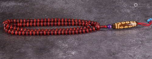 TIBETAN TEN EYE PATTERN DZI&AGATE NECKLACE