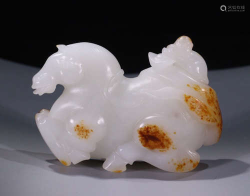 HETIAN JADE SEED CARVED HORSE PENDANT