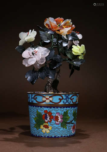 CLOISONNE WITH GEM DECORATED FLOWER BONSAI