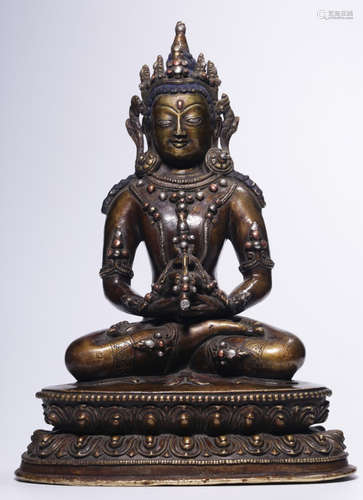 COPPER WITH SILVER AMITAYUS STATUE