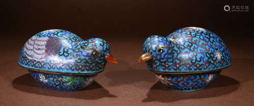 PAIR OF CLOISONNE CAST BOXS