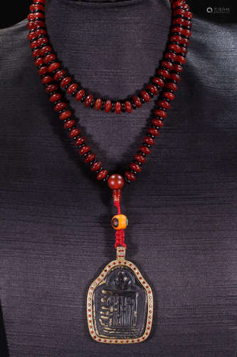 TIBETAN RED AGATE&COPPER PENDANT NECKLACE