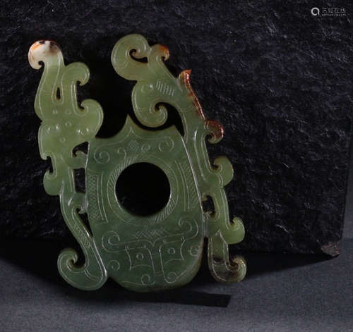 ANTIQUE JADE CARVED DRAGON&PHOENIX PENDANT