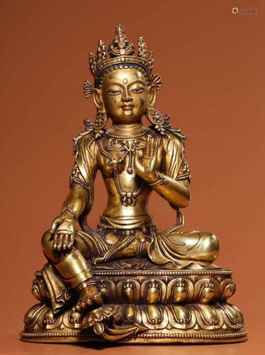 GILT BRONZE CAST GUANYIN BUDDHA STATUE