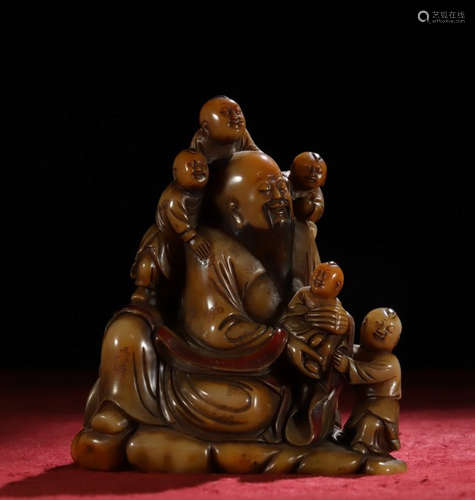 TIANHUANG STONE CARVED FIVE KIDS ORNAMENT