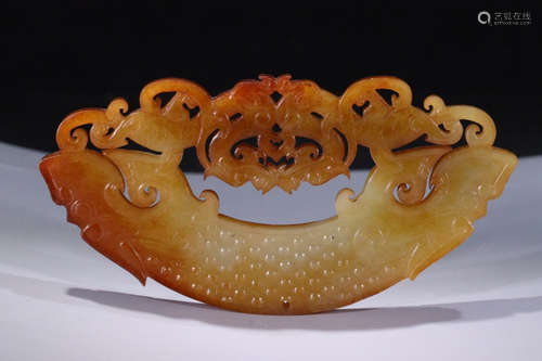 ANTIQUE JADE CARVED DRAGON&PHOENIX BI