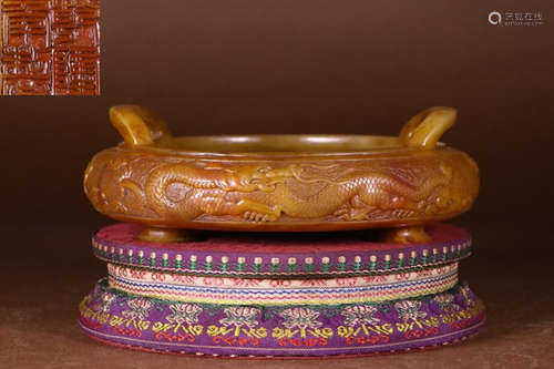 TIANHUANG STONE CARVED DRAGON PATTERN CENSER