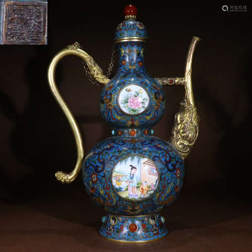 CLOISONNE CAST GOURD WINE POT