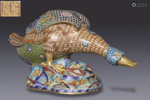 CLOISONNE CAST DUCK SHAPED ORNAMENT